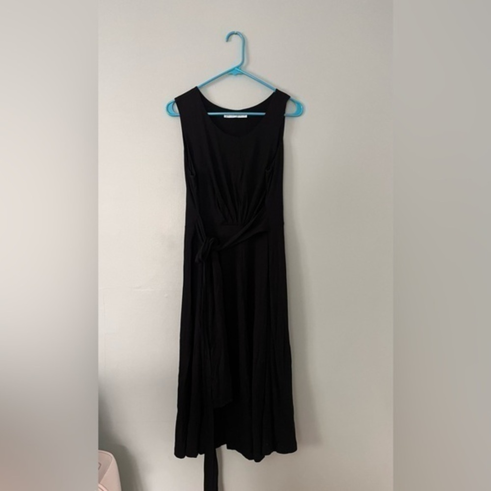 Peruvian Connection Black Tie Waist Maxi Dress Pima Cotton Large